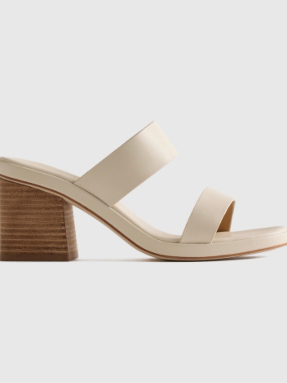 Quince Cream Double-Strap Block Heel Mules